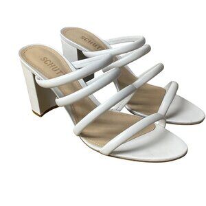 Schutz Felisa Leather Strappy Block Heel Sandals White Sz 8.5 Open Toe